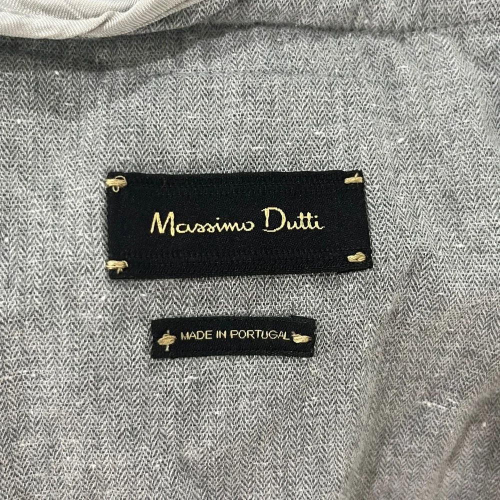 Massimo Dutti Grey Herringbone Silk Blend Open Front Blazer Jacket Size‎ 4